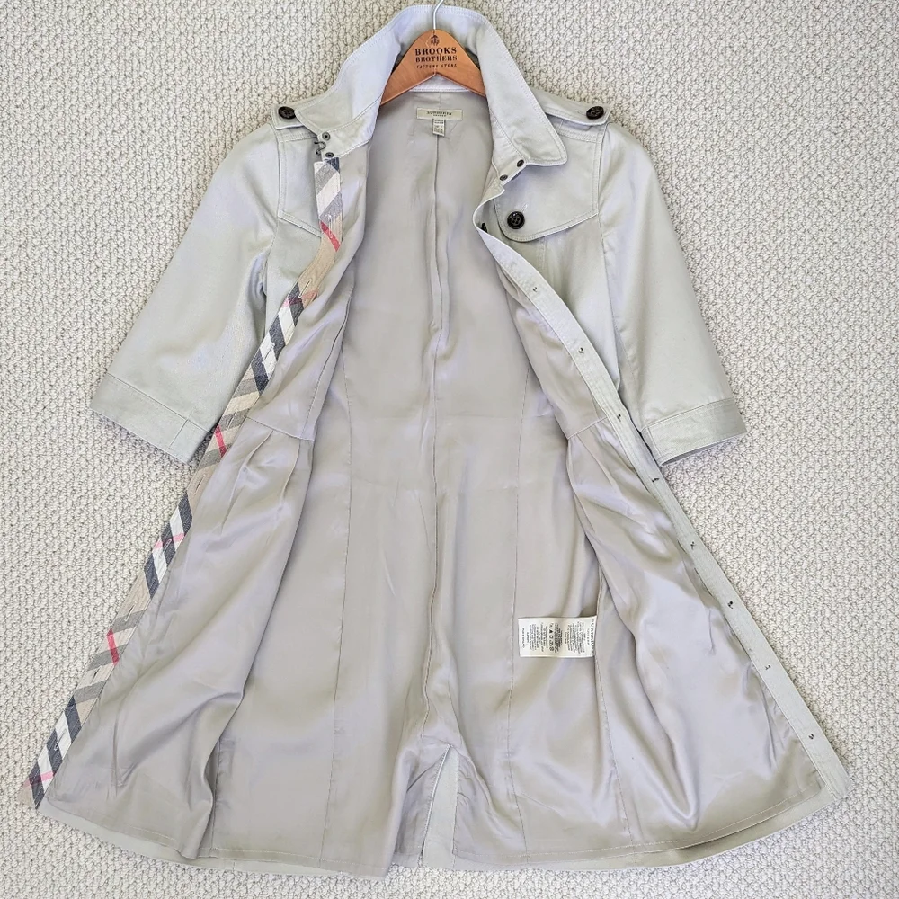 BURBERRY Vintage Women's Short Sleeve Trench Coat Dress Size 6 Classic Khaki - Picture 14 of 16